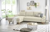 Ecksofa Skalm in beige Struktur-Stoff Sofa mit Bettfunktion und Stauraum 284 cm