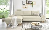 Ecksofa Skalm in beige Struktur-Stoff Sofa mit Bettfunktion und Stauraum 284 cm