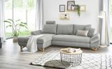 Ecksofa Skalm in hellgrau Struktur-Stoff Sofa mit Bettfunktion und Stauraum 284 cm