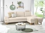 Ecksofa Skalm in creme Velours Sofa mit Bettfunktion und Stauraum 284 cm