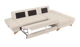 Ecksofa Skalm in creme Velours Sofa mit Bettfunktion und Stauraum 284 cm