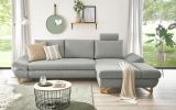 Ecksofa Skalm in hellgrau Velours Sofa mit Bettfunktion und Stauraum 284 cm