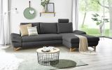 Ecksofa Skalm in grau Velours Sofa mit Bettfunktion und Stauraum 284 cm