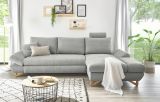 Ecksofa Skalm in hellgrau Struktur-Stoff Sofa mit Bettfunktion und Stauraum 284 cm
