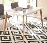 Esstisch Isgard in wei matt und Scandi Eiche Kchentisch skandinavisch ausziehbar mit Einlegeplatte 140 - 180 x 80 cm