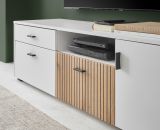 Wohnwand Merced in wei matt und Evoke Eiche Wohnkombination 4-teilig 320 x 180 cm