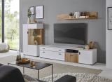 Wohnwand Merced in wei matt und Evoke Eiche Wohnkombination 3-teilig 285 x 170 cm