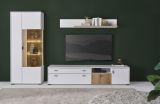 Wohnwand Merced in wei matt und Evoke Eiche Wohnkombination 3-teilig 285 x 180 cm