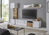 Wohnwand Merced in wei matt und Evoke Eiche Wohnkombination 3-teilig 258 x 180 cm