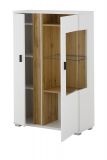 Vitrine Bellport in wei matt und Wotan Eiche Highboard inklusive Frontbeleuchtung 80 x 125 cm