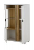 Vitrine Bellport in wei matt und Wotan Eiche Highboard inklusive Frontbeleuchtung 80 x 125 cm