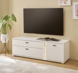 TV-Lowboard Bellport in wei matt und Wotan Eiche TV Unterschrank inkl. Beleuchtung 150 cm, Soft-Close