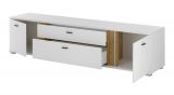 TV-Lowboard Bellport in wei matt und Wotan Eiche TV Unterteil inklusive Frontbeleuchtung 200 cm