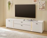 TV-Lowboard Bellport in wei matt und Wotan Eiche TV Unterteil inklusive Frontbeleuchtung 200 cm