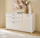 Sideboard Bellport in wei matt und Wotan Eiche Kommode inklusive Frontbeleuchtung 150 cm