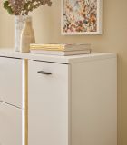 Highboard Bellport in wei matt und Wotan Eiche Kommode inklusive Frontbeleuchtung 100 x 125 cm