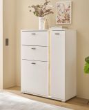 Highboard Bellport in wei matt und Wotan Eiche Kommode inklusive Frontbeleuchtung 100 x 125 cm