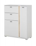 Highboard Bellport in wei matt und Wotan Eiche Kommode inklusive Frontbeleuchtung 100 x 125 cm