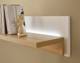 Wohnwand Bellport in wei matt und Wotan Eiche Wohnkombination inklusive Frontbeleuchtung 240 x 200