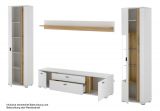 Wohnwand Bellport in wei matt und Wotan Eiche Wohnkombination inklusive Frontbeleuchtung 330 x 200