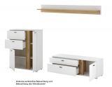 Wohnwand Bellport in wei matt und Wotan Eiche Wohnkombination inklusive Frontbeleuchtung 260 cm