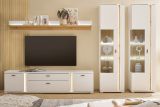 Wohnwand Bellport in wei matt und Wotan Eiche Wohnkombination inklusive Frontbeleuchtung 330 x 200