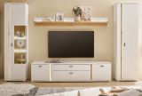 Wohnwand Bellport in wei matt und Wotan Eiche Wohnkombination inklusive Frontbeleuchtung 330 x 200