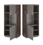 Vitrine Piano in Thermo Eiche und grau Vitrinenschrank mit Soft-Close 55 x 130 cm