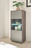 Vitrine Piano in Thermo Eiche und grau Vitrinenschrank mit Soft-Close 55 x 130 cm