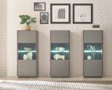 Vitrine Piano in Thermo Eiche und grau Vitrinenschrank mit Soft-Close 55 x 130 cm