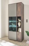 Vitrine Piano in Thermo Eiche und grau Vitrinenschrank mit Soft-Close 80 x 200 cm