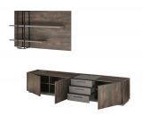 Wohnwand Piano in Thermo Eiche und grau Set 2-teilig mit XXL TV-Lowboard und Soft-Close