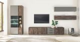 Wohnwand Piano in Thermo Eiche und grau Set 4-teilig mit XXL TV-Lowboard und Soft-Close