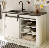 Kche Stove in wei Pinie und anthrazit Landhaus Kchenschrank Set 4-teilig 196 x 180 cm