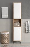 Badezimmer Hochschrank Touch in wei� matt Lack und Artisan Eiche Badschrank 36 x 191 cm