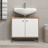 Waschbeckenunterschrank Touch in wei� matt Lack und Artisan Eiche Badschrank 69 x 61 cm