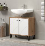 Waschbeckenunterschrank Touch in wei� matt Lack und Artisan Eiche Badschrank 69 x 61 cm