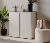 Kommode Briec in wei� Glanz und Matera grau Sideboard 89 cm