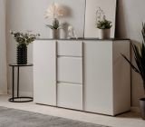 Sideboard Briec in wei Glanz und Matera grau Kommode 133 cm