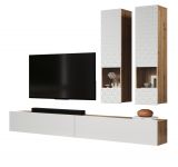 Wohnwand Shauni in wei matt und Eiche Schrankwand hngend oder stehend