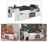 Parisot Hochbett Cleo1 in wei und Eiche 90 x 200 mit Stauraum und Schreibtisch