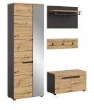 Garderobe Set 4-teilig Cooper in Artisan Eiche und grau Garderobenkombination 160 cm