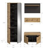 Garderobe Set 4-teilig Cooper in Artisan Eiche und grau Garderobenkombination 160 cm
