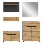 Garderobe Set 5-teilig Cooper in Artisan Eiche und grau 175 cm, Soft-Close