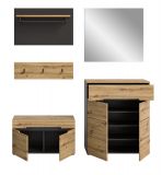 Garderobe Set 5-teilig Cooper in Artisan Eiche und grau 175 cm, Soft-Close
