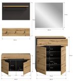 Garderobe Set 5-teilig Cooper in Artisan Eiche und grau 175 cm, Soft-Close