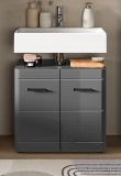 Waschbeckenunterschrank Strong in grau Hochglanz, Bad Unterschrank 60 cm mit Soft-Close