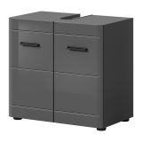 Waschbeckenunterschrank Strong in grau Hochglanz, Bad Unterschrank 60 cm mit Soft-Close