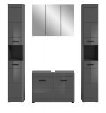 Badmbel Set 4-teilig Strong in grau Hochglanz Badkombination 170 x 190 cm