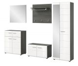Garderobe Set 5-teilig Rumba in wei Hochglanz und Rauchsilber grau Garderobenkombination 250 cm